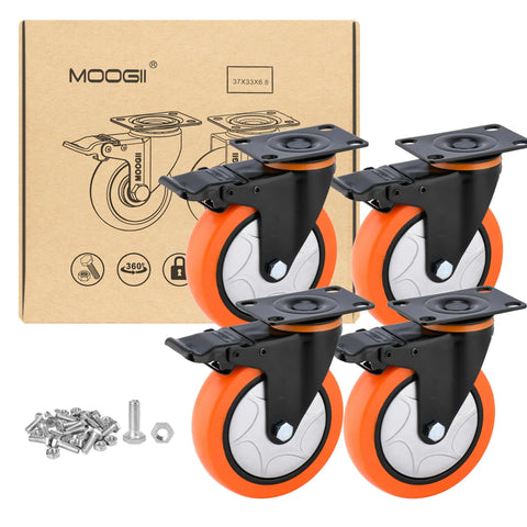 6 Inch Heavy Duty Swivel Caster Wheels With Brake Set Of 4 3000 Lbs Capacity PVC No Noise No Marking For Furniture Carts And Equipment
