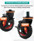 Six Inch Gate Wheels With Brake For Metal Swing Tube Gates And Wooden Fence Gates, Spring Loaded Vertical Spring, 360 Degree Swivel