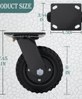 Top and side view of ✝️ Swivel heavy duty caster wheel, 6 inch*2, 800lb capacity, black rim, solid rubber, cast iron, outdoor, flat free