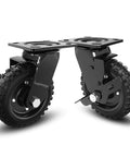 ✝️ 6 Inch Swivel Heavy Duty Caster Wheel with Brake 800lb Solid Rubber Black Rim, pair of wheels front view