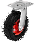 4 Pack 6 Inch Swivel Pneumatic Air Caster Wheels With Knobby Tread for industrial carts, shown side view, red rim, and metal support