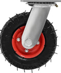 Close-up of a heavy-duty 4 Pack 6 Inch Swivel Pneumatic Air Caster Wheel with knobby tread and red hub for industrial use.