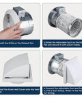 Steps to install Best Value 6 Inch Through Wall Exhaust Fan For Bathroom Or Kitchen With Retractable Duct Quini 80 CFM 4 Sones