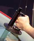 Two Piece Beefy Angle Grip 6 Inch Vacuum Suction Cup used for auto glass handling with angled ergonomic handle in action