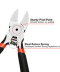 Close-up of 6 Inch Wire Cutters Heavy Duty Flush Cut Side Cutters Pliers showing pivot point and spring