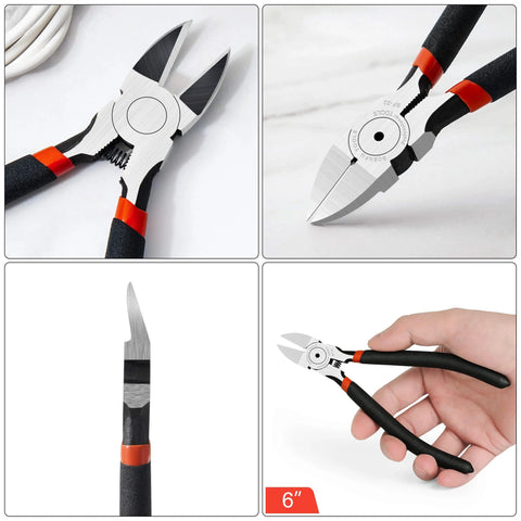 6 Inch Wire Cutters Heavy Duty Flush Cut Side Cutters Pliers for Crafting and Electronics Close-up Views