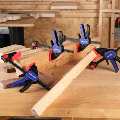 Workpro 6 inch woodworking bar clamps set of four in workshop