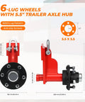 2 Pack Shipping Container Wheels 6 Lug Axles Kit With Ratchet Tie Down for Moving 20 Ft to 40 Ft Containers, side view