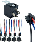 Beefy 12V DC 4 Pin SPST Automotive Relay Kit Pack Of Six With 40A 30A Dual Rating For Car Wiring, relays and wiring shown