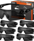 6 Pack Grey Safety Glasses for Men Women ANSI Z87.1 UV400 Anti Scratch Eyewear with packaging, front and side view