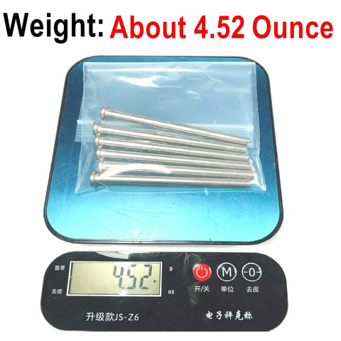 6 Pack 3.5 Inch Interior Door Hinge Pins For Doors Replacement With Screws Silver Finish on scale showing 4.52 ounces