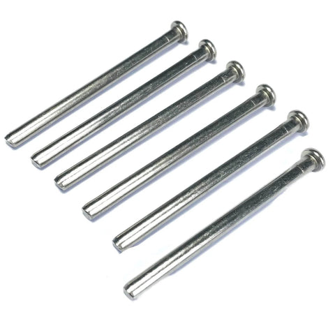 6 Pack 3.5 Inch Interior Door Hinge Pins For Doors Replacement With Screws Silver Finish, six silver hinge pins displayed.