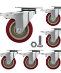 6 piece 4 inch heavy duty locking swivel casters with brakes, set designed for carts and workbenches with 3300 lb load capacity