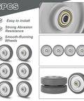 Image showing 6-Piece Shopping Cart Wheel Replacement Kit with 5-Inch Wheels Axles Bolts Washers, nylon/polyurethane, grey, bearings.