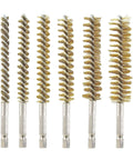 6 Pieces Brass Bore Brushes in Different Sizes, Brass Bristles Wire Cleaning Brush for Power Drill Impact Driver, with 1/4 Inch Hex Shank, 4 Inch in Length (8/10/12/15/17/19mm) displayed on white background