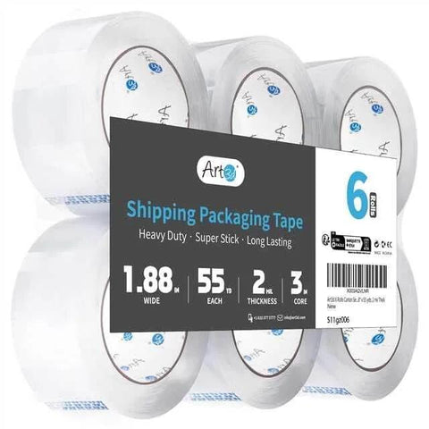 6 Rolls Clear Packing Tape Heavy Duty 1.88in x 55yds 2 Mil Thick For Carton Sealing, six rolls in packaging