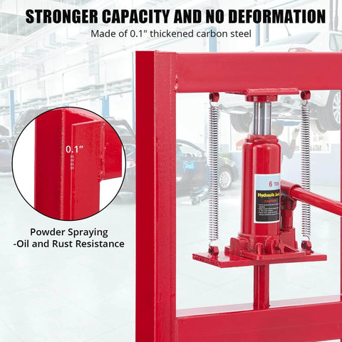 6 Ton Hydraulic Shop Press with Plate, Adjustable H-Frame Garage Floor Hydraulic Benchtop Press, carbon steel in car repair garage