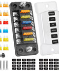 6 Way Blade Fuse Block With Negative Bus For 12V 24V Vehicles Waterproof Cover 6 Circuit Fuse Holder visible with labels