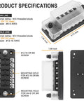 6 Way Blade Fuse Block With Negative Bus For 12V 24V Vehicles Waterproof Cover 6 Circuit Fuse Holder Negative Terminal Labels