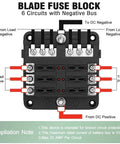 6 Way Marine Fuse Block Waterproof 12V And 24V Fuse Block with LED indicator showing six circuits with connections