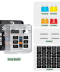 6 Way Marine Fuse Block Waterproof 12V And 24V Fuse Block With LED Indicator, including fuses, screws, and labels.