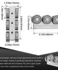 Dimensions diagram of 6 Wheel Trolley Assembly M5 Thread Rollers Four Bearing Trolley Assembly for 1-5/8" Wide Strut Channel