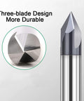 Close-up of Carbide V Groove Router Bit 60 Degree Chamfer End Mill with One Eighth Inch Shank, 3 Flutes CNC Milling Cutter