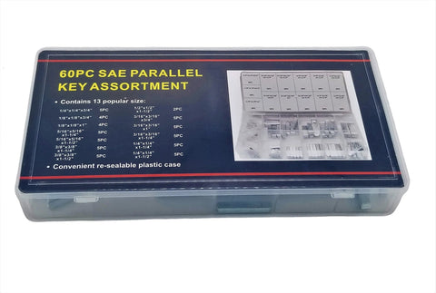 60 Piece Keystock Bar Assortment Set For Lock Pulleys Gears And Shafts Keyway Kit in PVC Case with SAE Sizes Displayed