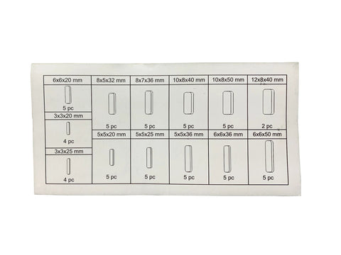 60 Piece Keystock Bar Assortment Set For Lock Pulleys Gears And Shafts Keyway Kit with SAE and Metric sizes displayed in grid