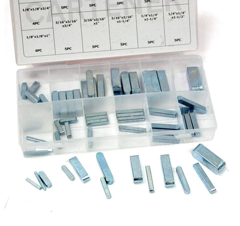 Keyway Key Stock Set 60 Piece SAE Key Stock Assortment For Pulleys Gears And Sprockets To Shafts With Square Keys In A Plastic Box