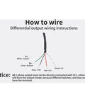 Wiring instructions for differential output of 600 PPR AB Two Phase Incremental Optical Rotary Encoder 5V to 24V Supply, 6mm Shaft
