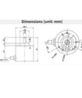 Technical drawing of 600 PPR AB Two Phase Incremental Optical Rotary Encoder 5V to 24V, 6mm shaft, dimensions labeled in mm
