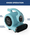 Powerful 600 CFM Air Mover Blower Fan For Industrial, Workshop And Home Use With 3 Speeds, 5 Adjustable Angles, Daisy Chain Connectivity, And Floor Drying Capabilities For Water Damage Restoration And Plumbing By ALORAIR showing control panel and reset button