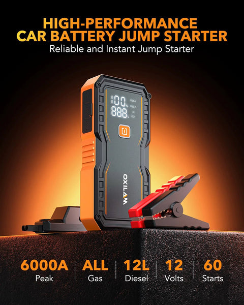 6000A Jump Starter For Gasoline And 12L Diesel Engines Portable Car Battery Jumper Starter 12V Lithium Jump Box With Jumper Cables