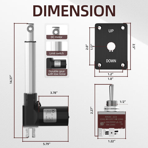 Diagram of 6000N Heavy Duty 12V Linear Actuator With 6 Inch Stroke 1320 Lb Load And 4 Mm Per Second IP54 Waterproof Electric Actuator