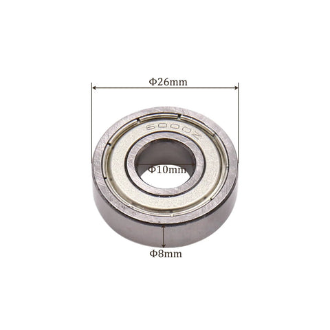 2 Pack 6000Z Deep Groove Ball Bearings 10mm x 26mm x 8mm, stainless steel, front view with dimensions shown