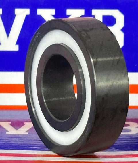 FULL 6004-2RS Full Ceramic Ball Bearing with Silicon Nitride Si3N4 Races, PTFE Cage, 20x42x12mm, front view on display.