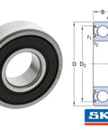 Diagram and photo of 6006 2RS1 C3 Deep Groove Ball Bearing 30x55x13 mm with SKF branding.