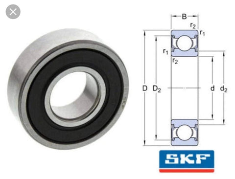 Diagram and photo of 6006 2RS1 C3 Deep Groove Ball Bearing 30x55x13 mm with SKF branding.