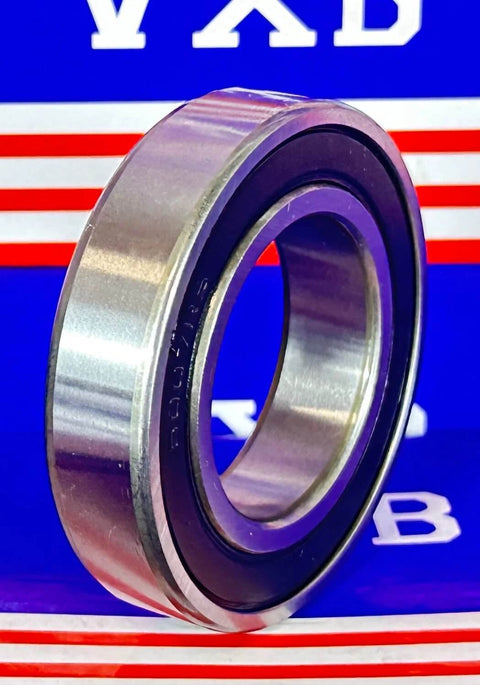 Close-up of 6007-2RS Sealed Bearing 35x62x14mm made of chrome steel with rubber seals against a branded background.