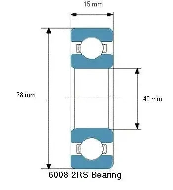 Technical diagram of 6008 2RS Deep Groove Ball Bearing 40x68x15mm Double Rubber Sealed Radial Bearing