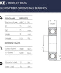 Product data chart for Two Pack 6009-2RS Deep Groove Ball Bearings 45x75x16mm with specifications and dimensions.