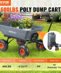 4 Cu Ft Poly Garden Cart Dump Wagon with 600 lb Capacity on grass with flowers, featuring steel frame and quick release system.