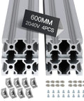 Four 600mm 2040 V-slot aluminum profiles with anodized finish and mounting accessories for 3D printers, CNC machines, and laser engravers.