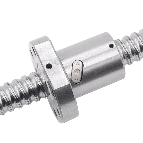 Close-up of 600mm SFU1605 ball screw set with RM1605 metal nut, BK/BF12 supports and coupler for CNC machines, 16mm diameter ball screw with 5mm lead.