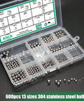 600PCS 12 Size Bicycle Bearing Balls Stainless Steel Precision Steel Balls Stainless Steel Assorted Loose Kit open box view