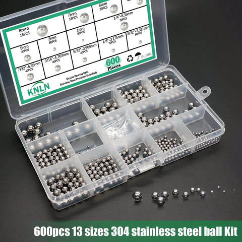 600PCS 12 Size Bicycle Bearing Balls Stainless Steel Precision Steel Balls Stainless Steel Assorted Loose Kit open box view