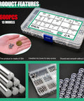600PCS 12 Size Bicycle Bearing Balls Stainless Steel Precision Steel Balls Stainless Steel Assorted Loose Kit shown in labeled box.