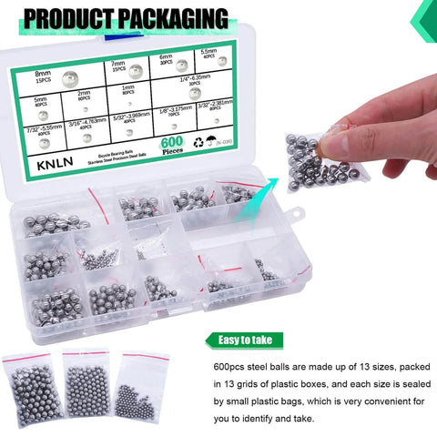 600PCS 12 Size Bicycle Bearing Balls Stainless Steel Precision Steel Balls Stainless Steel Assorted Loose Kit N-036-600PCS packaging