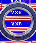 Wholesale 100-Pack 6022-2RS Ball Bearing, front view of chrome steel radial bearing with VXB branding in background.
